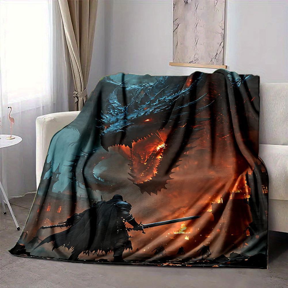 1pc Dragon Fantasy Blanket, Lightweight Flannel Throw Blanket For Sofa, Bed, Travel, Camping, Living Room, Office, Couch, Chair, And Bed