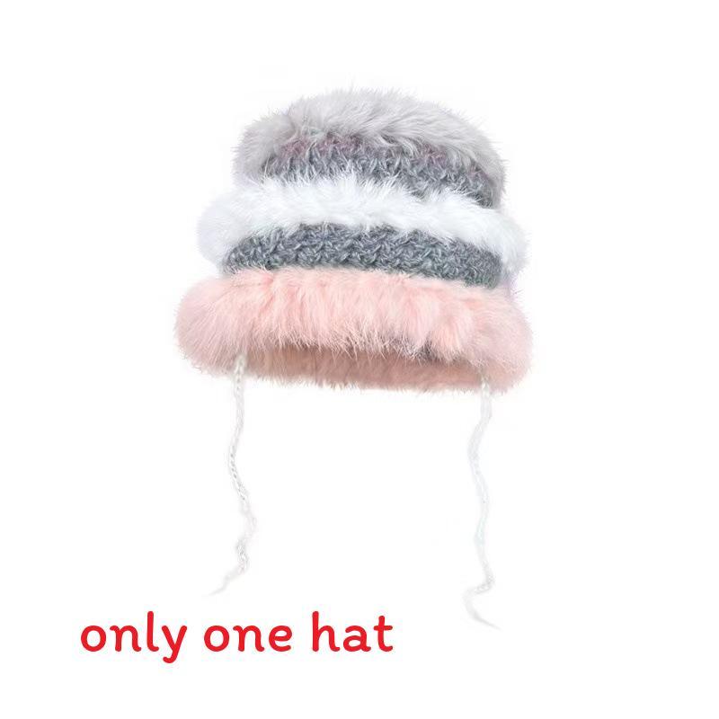 Cartoon Style Wool Beanie With Plush Fur Material And Adjustable Fit For Casual Wear
