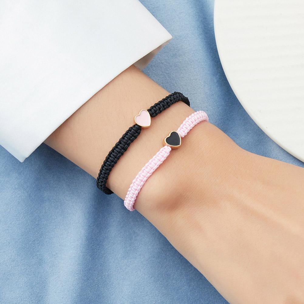 2-Heart Beaded Matching Bracelets For Couples And Best Friends Friendship Adjustable Braid Strand Bracelets For Valentines Gifts