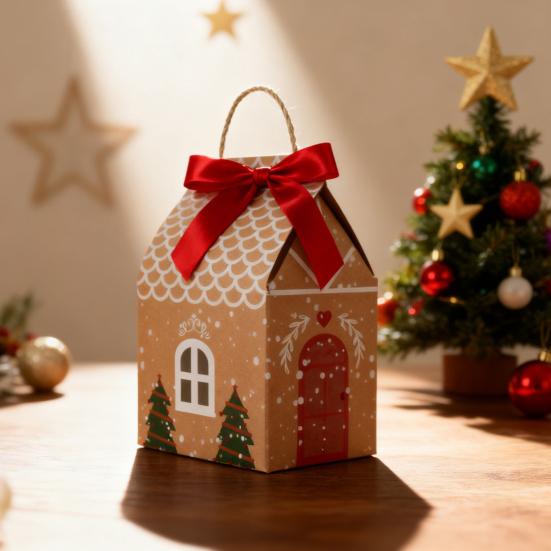 24 Pcs Christmas Cottage Gift Box 3D Pop Up House Shaped Gift Box Paper Treat Box for Holiday Party Favors Cookie Candy Packaging