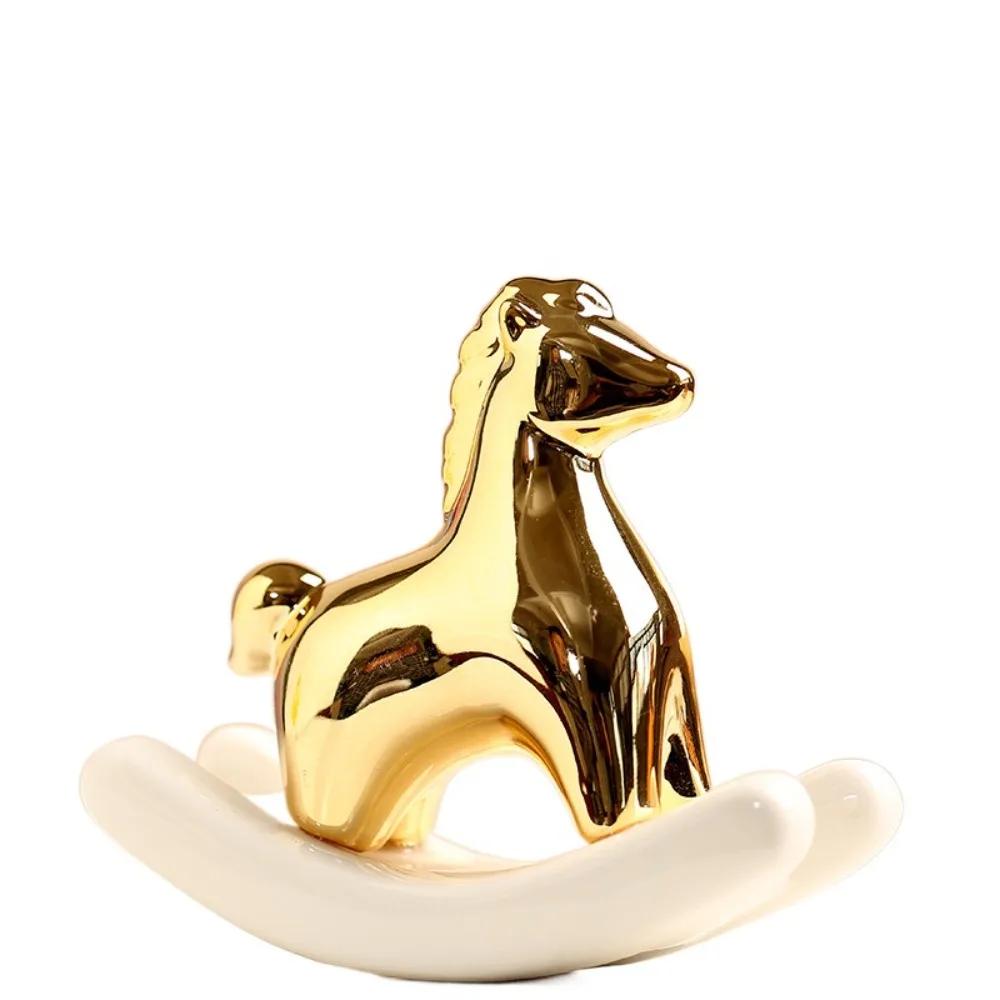 Home Decorations Ceramic Rocking Horse Ornament Exquisite Mini Horse Sculpture Crafts New Year Cute Horse Year Decoration Study