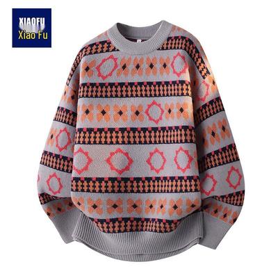 Men's Winter Ethnic Jacquard Round Neck Sweater