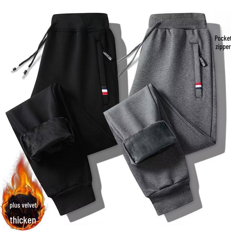 2024 Velvet Thickened Men's Loose Casual Zipper Sweatpants for Autumn and Winter