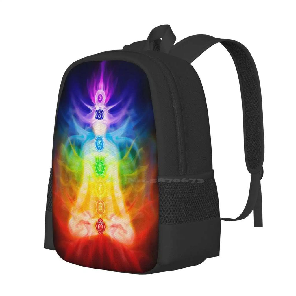 Chakras And Energy Flow On Human Body Art Photo Print Teen College Student Backpack Pattern Design Bags Chakras Yoga Lotus