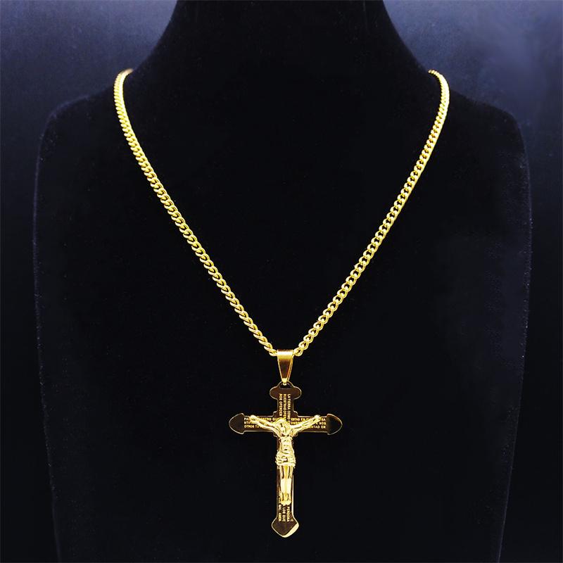 Christian Bible Stainless Steel Jesus Cross Long Necklace Men/Women Necklace Pendant Religious Jewelry Acero Inoxidable N6193S05