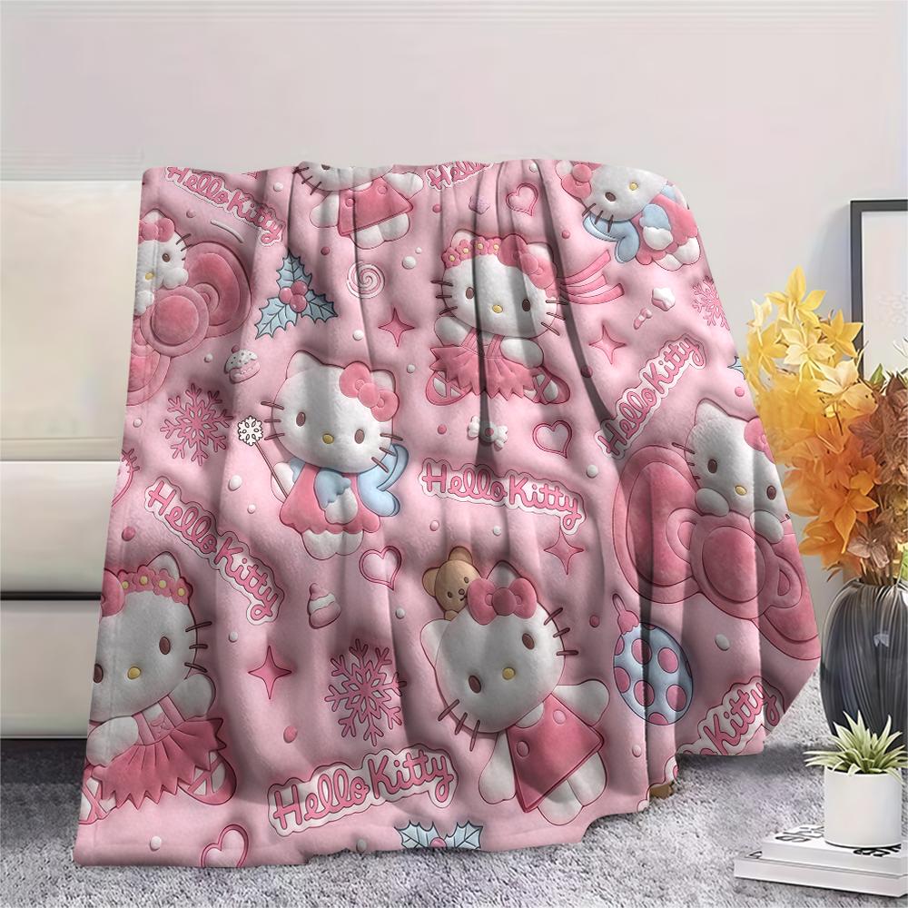 1PC Hello Kitty Pink Print Flannel Blanket, High quality All Seasons, Home Decor, Warmth and Comfort, Perfect for Christmas Gifts