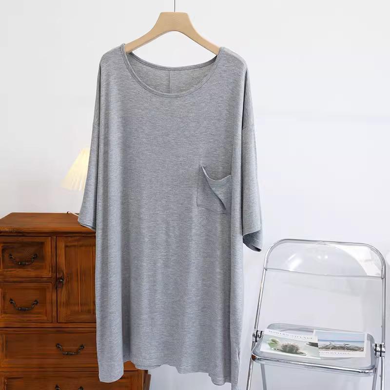 

Женское летнее платье модал большого размера: Свободный крой, Большой круглый вырез, Ночная сорочка средней длины, Стиль для беременных XL