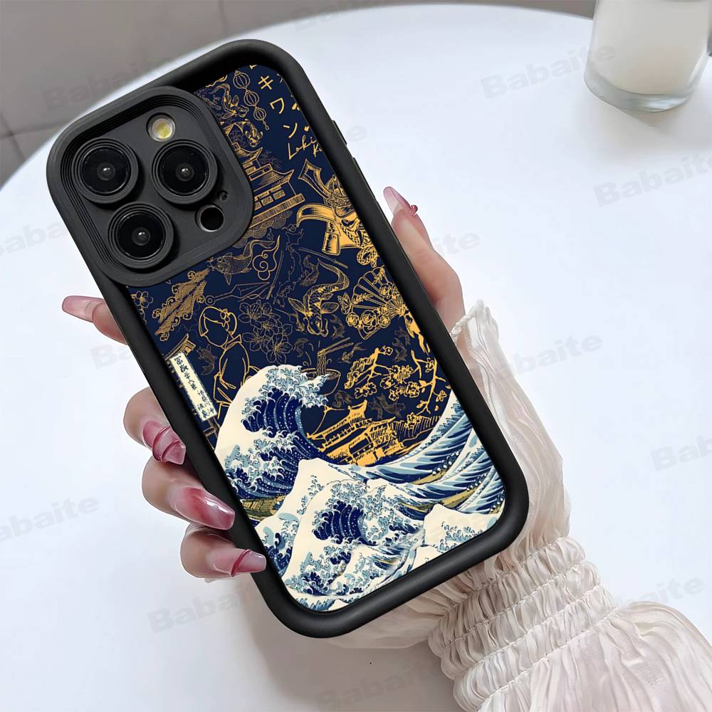 Japanese Waves Phone Case For IPhone 17 16 15 14 13 12 11 Pro Max 16E Plus INS Soft Cover