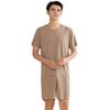 2Pcs/Set Men Pajamas Set O-Neck Short Sleeve T-shirt Elastic Waist Shorts Set Solid Color Home Clothing Suit