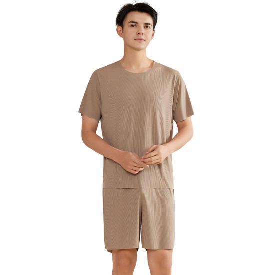 2Pcs/Set Men Pajamas Set O-Neck Short Sleeve T-shirt Elastic Waist Shorts Set Solid Color Home Clothing Suit