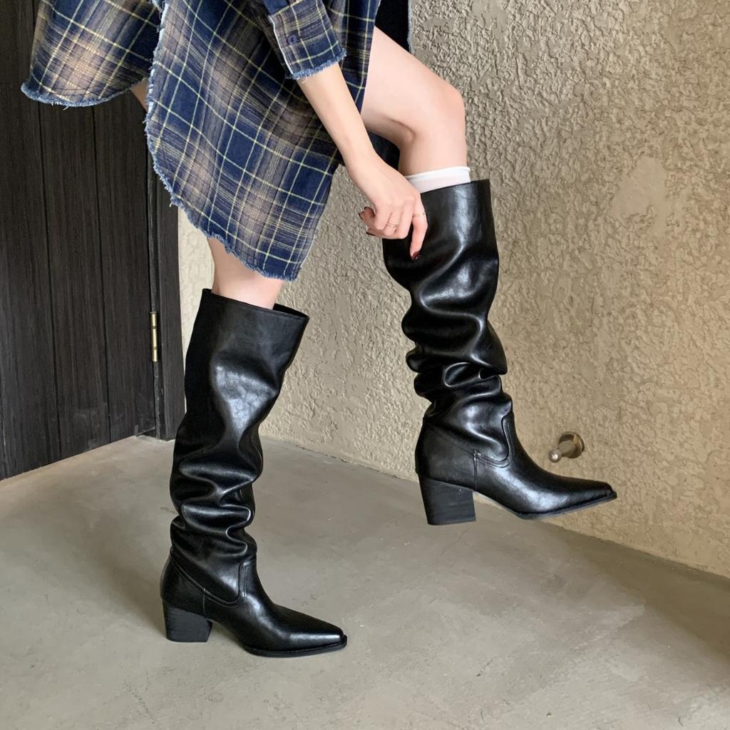 Long boots women's long tube tall tube thick sole autumn and winter British style pointed head thick heel new knight boots