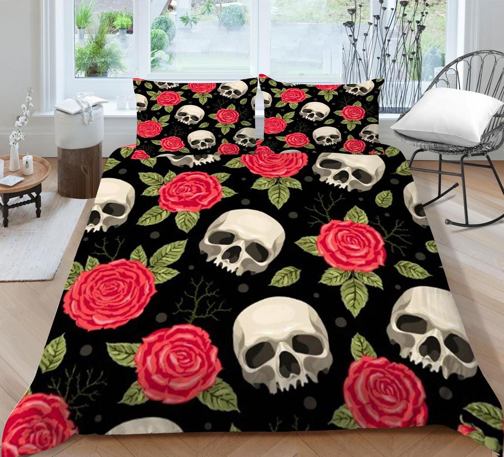Home Bed Set Skull Print Pillowcase Bedspreads Soft Duvet Cover Queen King Size Teen Boy Girl 3D Soft Quilt Cover