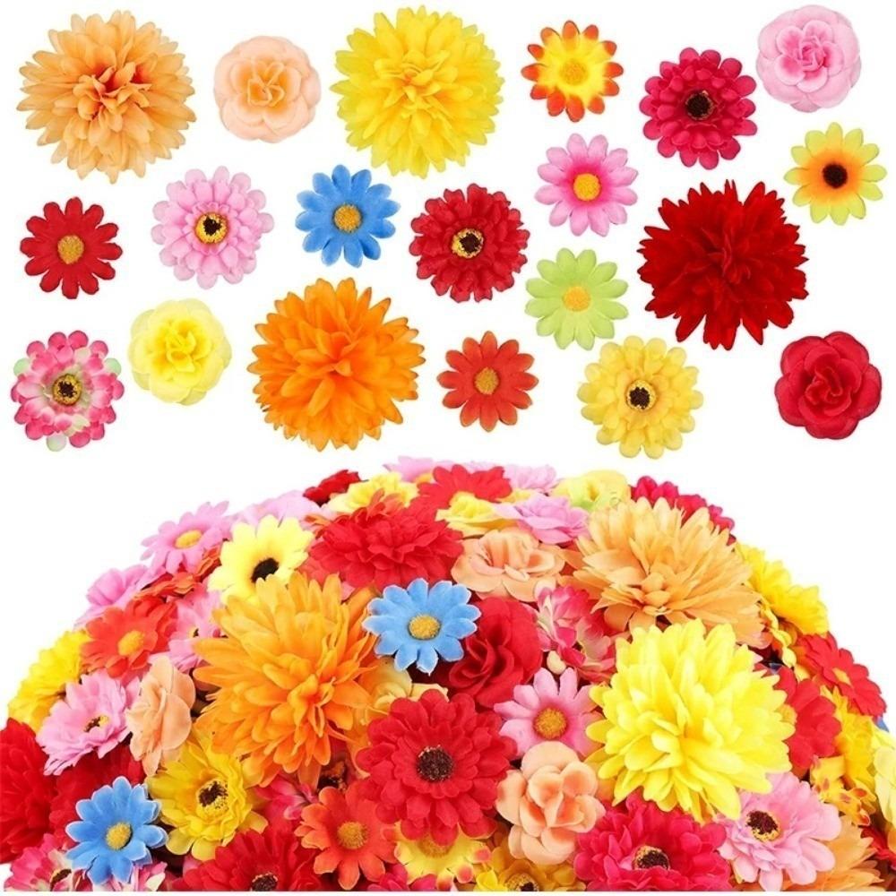 25Pcs Mix Artificial Flowers Heads Silk Fake Flower for Home Decor Garden Wedding Decoration DIY Craft Garland Gift Accessories