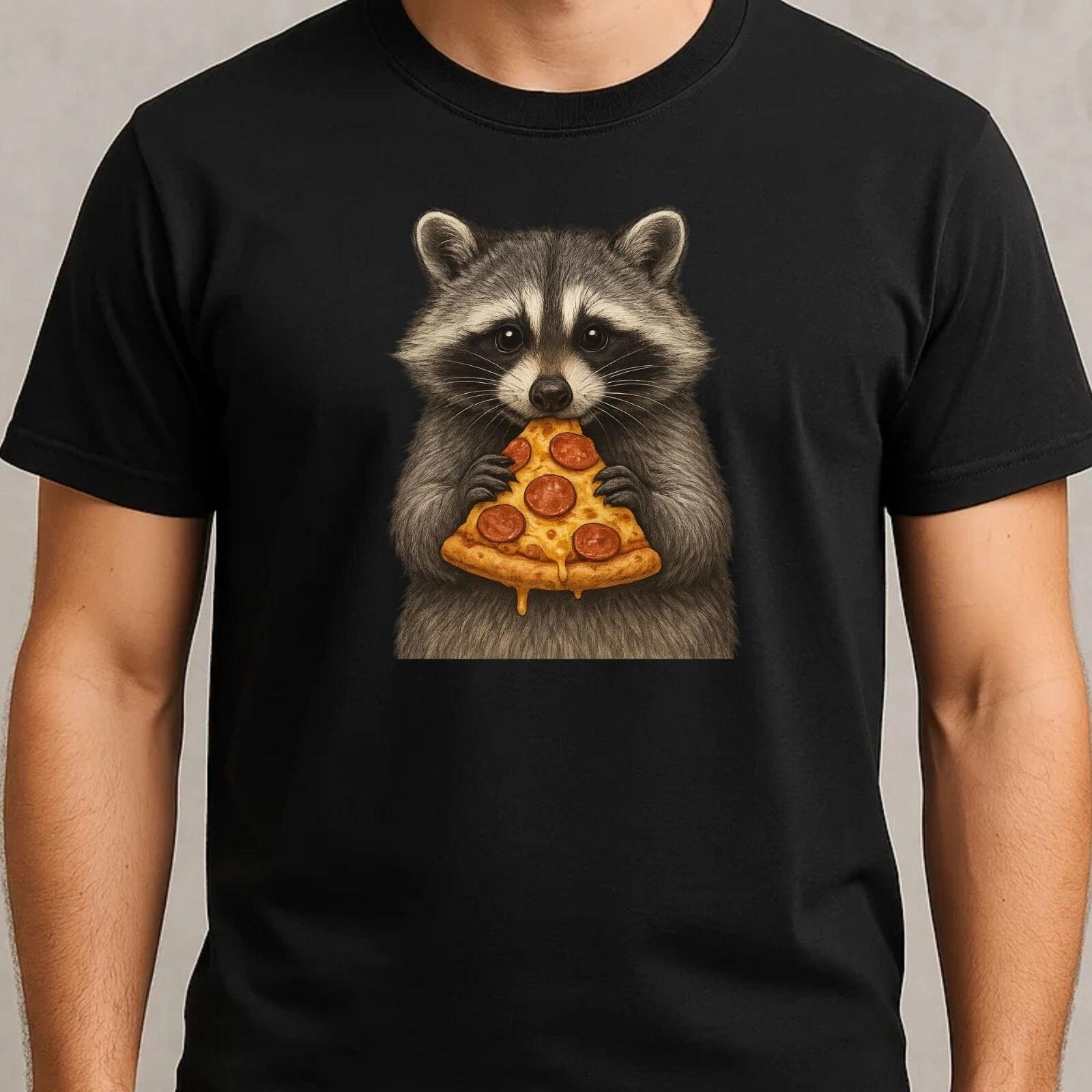 T-Shirt Waschbär isst Pizza – Lustiges Tier-Motiv für Pizza-Fans, Geschenkidee XXL