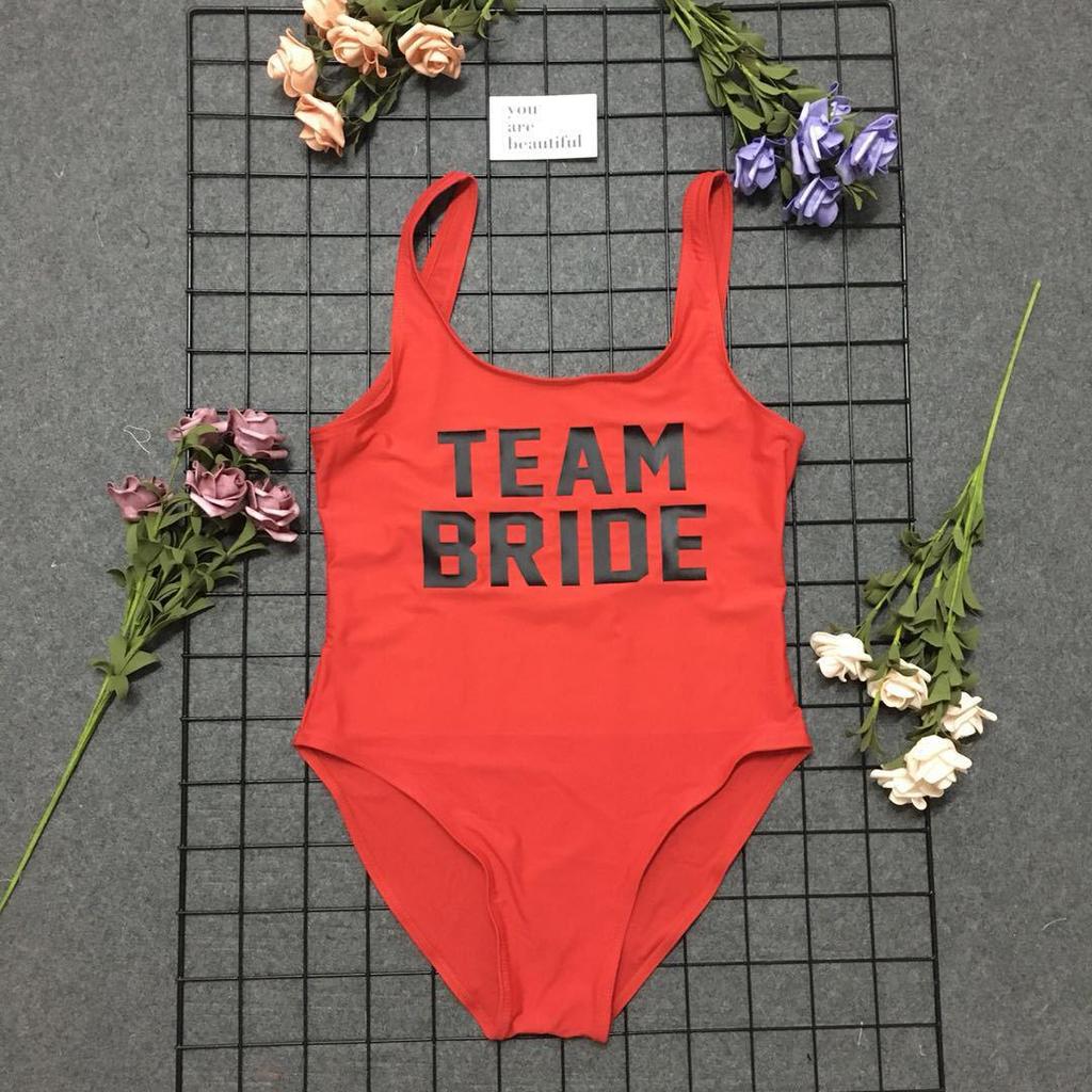 Gold Letter 'Team Bride' Backless One-Piece Swimsuit