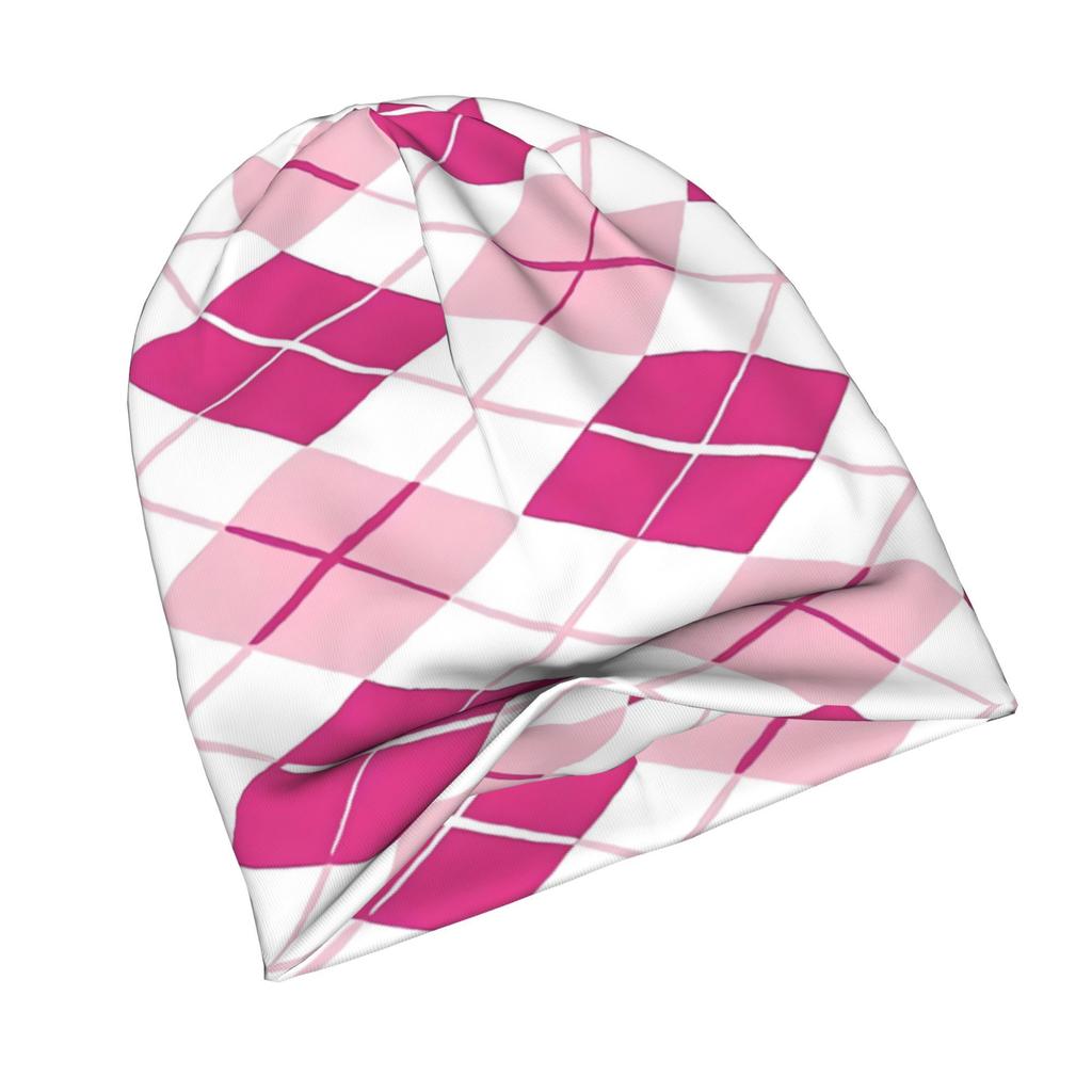 ZLIENSZUS Adult Pink Argyle Beanie Hat - Urban Argyle Flat Print Suitable for Layered Outfits, Coffee Walks & Creative Spaces, Stylish for &, Layering