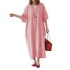 ZANZEA Women Casual V-Neck Loose Half Sleeve Grid Print Long Dress