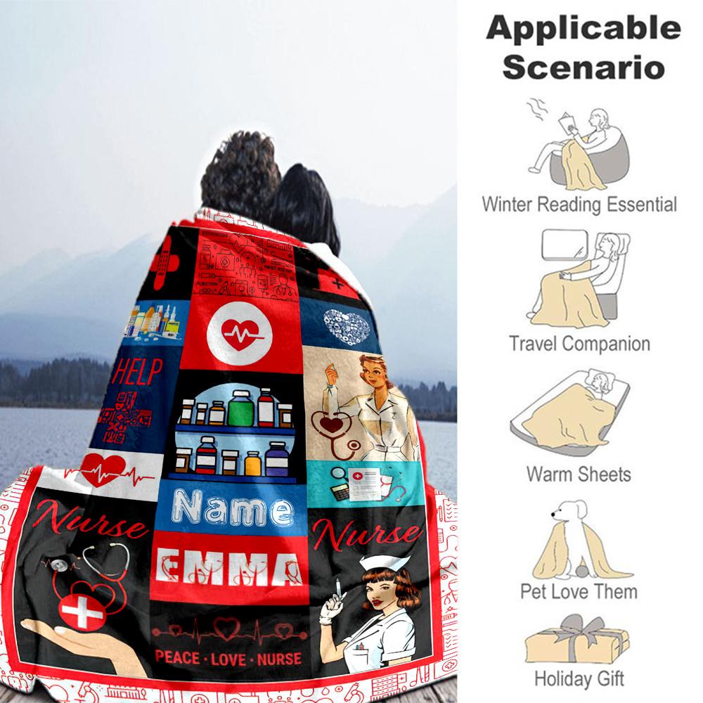 Nurse Style Personalized Name Blanket Throw Customizable Blanket Durable Comfort Throw For Bedding Living Room Office Chair Sofa All-Season Use