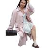 Womens Pink Long Trench Coat - Artistic Loose Fit 2026 Fall Casual Outerwear