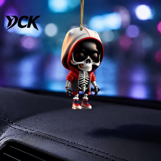 Backpack Pendant And Keychain Charm 2Pcs Hoodie Skeleton Ornaments, 2D Flat Acrylic Pendants, Gothic Gift for Car Enthusiasts Style Hanging