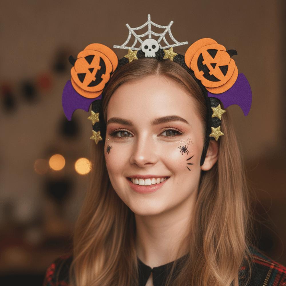 Glitter Stars Pumpkin Headband Felt Bat Wings Hair Hoop Halloween Hairband Parade