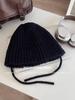 New solid color wool knitted hat women's autumn and winter big head circumference showing face small ear protectors warm bucket hat cold hat lace up