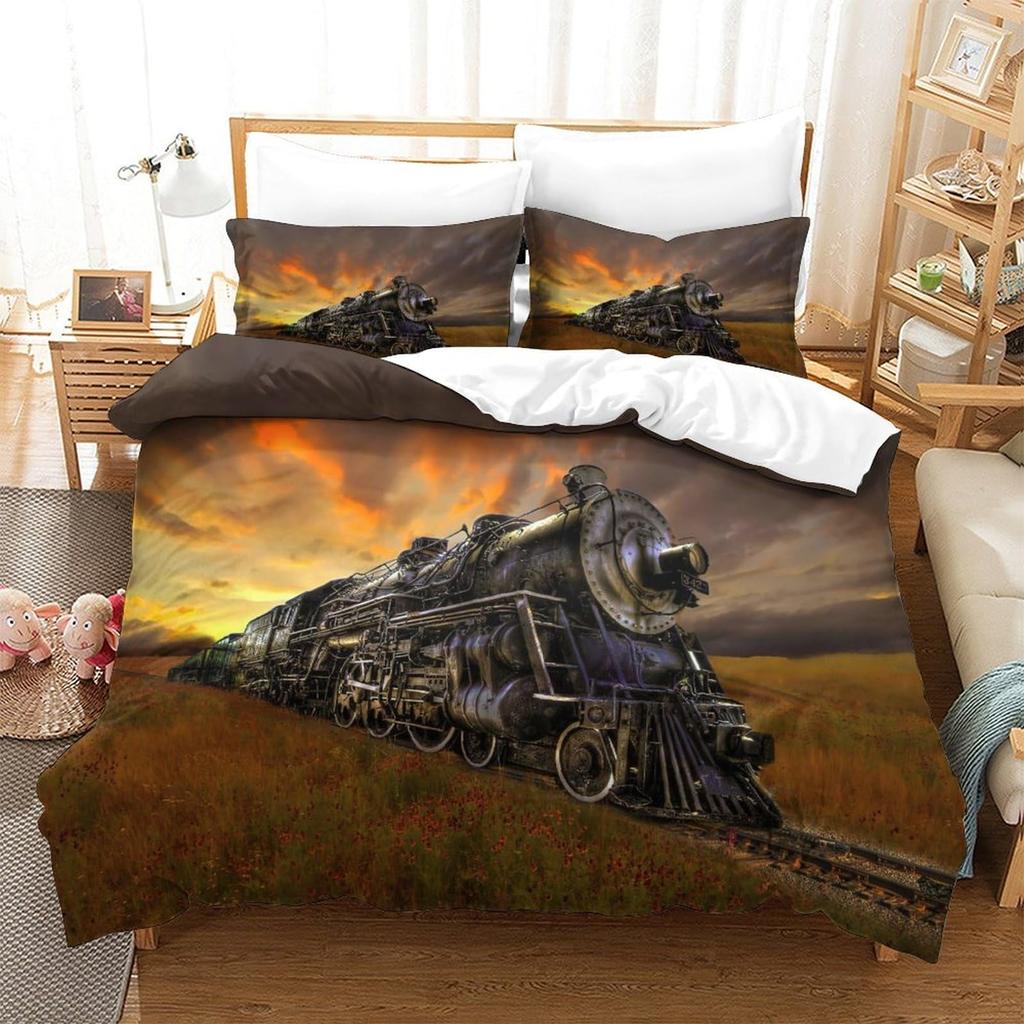 Retro Steam Train Bedding Set Industrial Style Duvet Cover Men'S And Boys' Cover Gifts Warm Soft Breathable And Comfortable