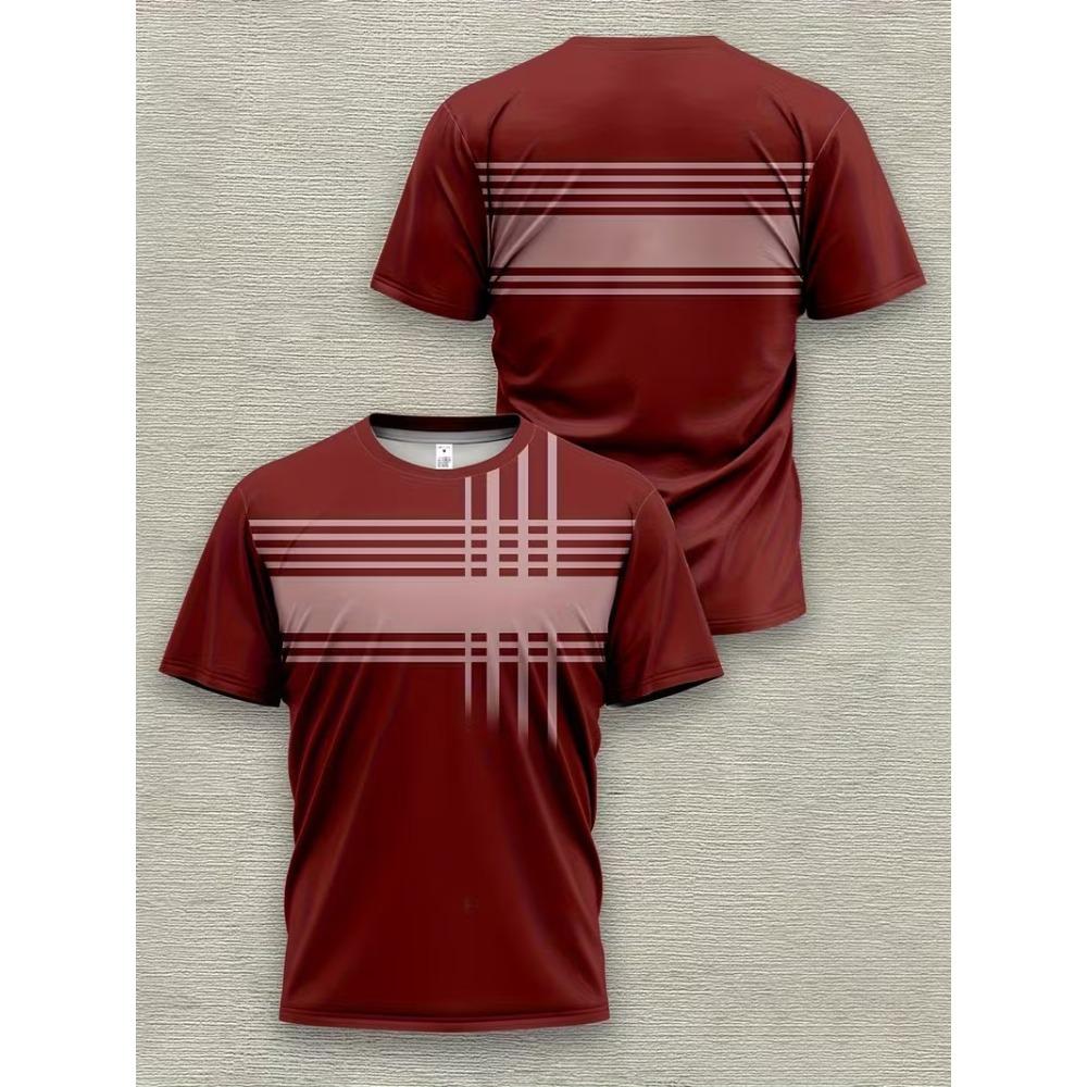 Мужская 3D геометрическая полосатая футболка Повседневная с круглым вырезом с коротким рукавом XS