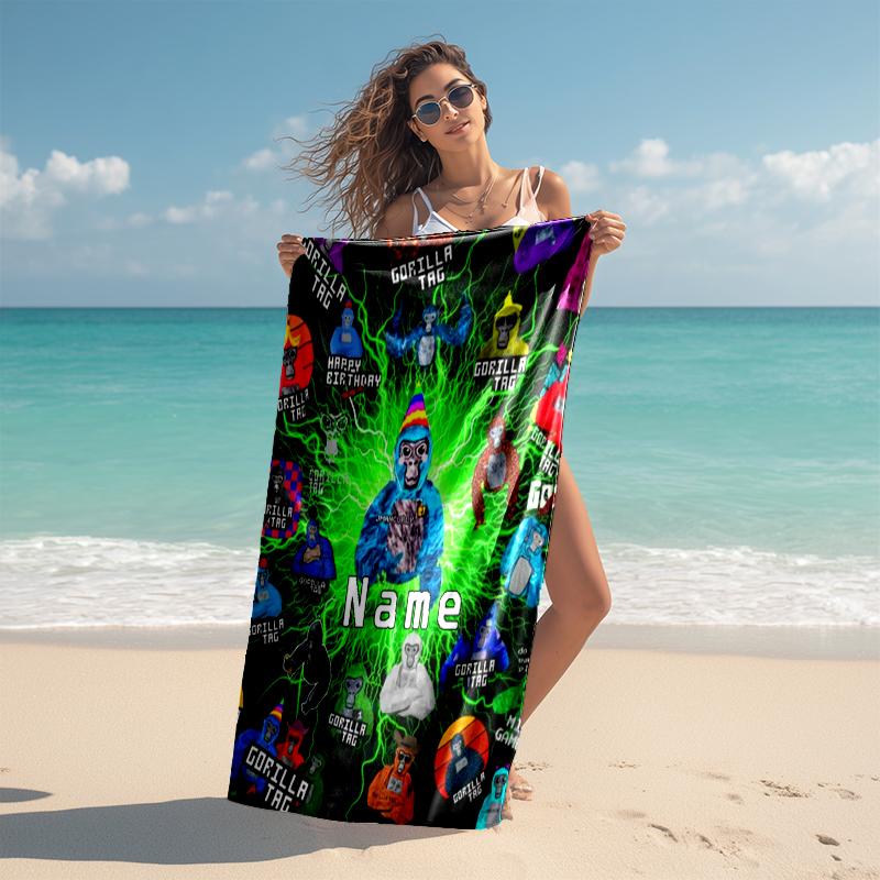 Personalized customized proof beach towel with Gorilla Tag pattern - soft, absorbent,quick-drying,perfect swimming,camping&bathing