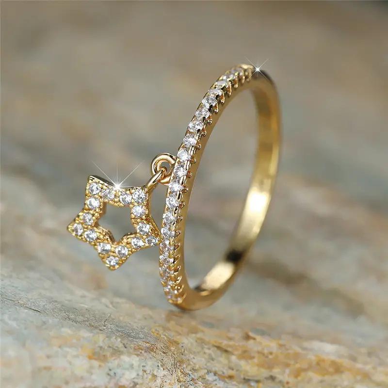 Cao Shi Sweet Heart Zircon Star Ring for Women - Fashionable Pendant Jewelry