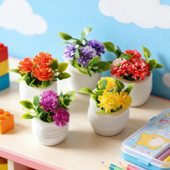 Yousheng 5 Pcs Mini Potted Plant Dollhouse Miniature Bonsai Ornament Tiny Fake Plants And Flowers for Dollhouse Landscaping Crafts