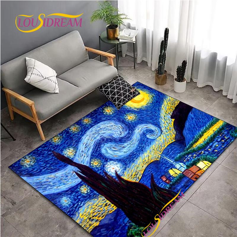 Fashion Van Gogh Art Carpet for Living Room Bedroom Rugs Kitchen Kids Door Un-slip Floor Mats Alfombra Birthday gift Poster Mat