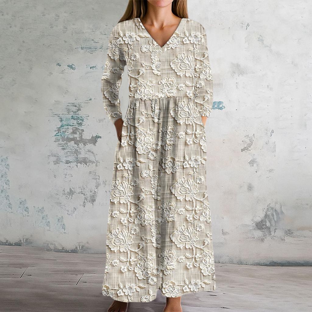 Women's Fashion Dress Spring V-neck Long Sleeve Dress