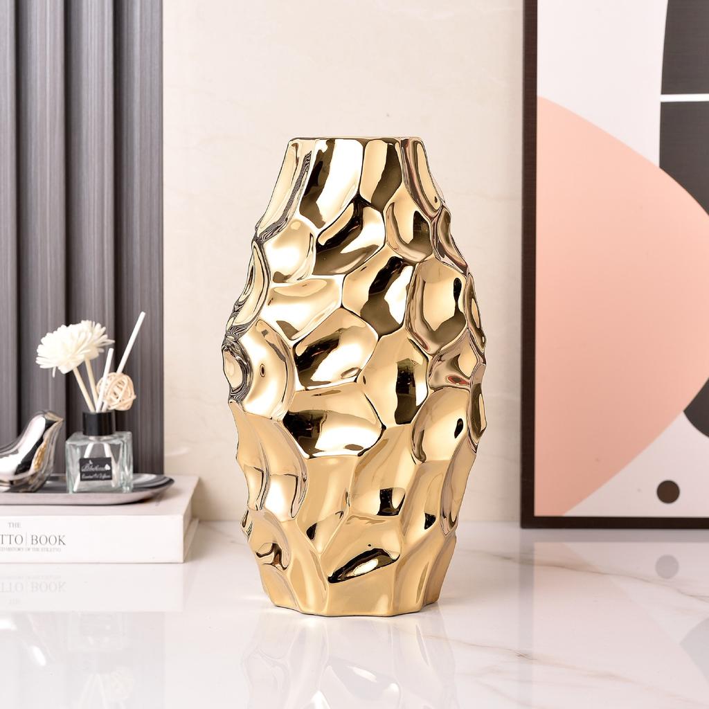 Simple Modern Fashion Electroplating Gold and Silver Ceramic Vase Home Soft Decorative Crafts Ornaments Living Room Ornaments