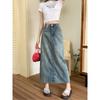 Spring and Summer Women's High-waisted Denim Half-body Skirt Tassel Split Middle Skirt A-line Skirt