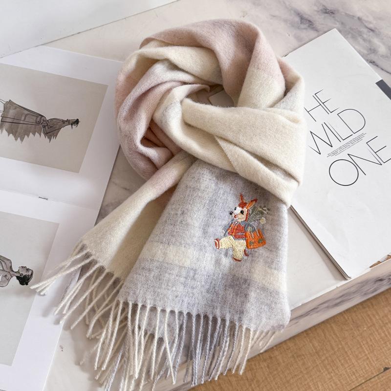 New Year's pony simple three-dimensional embroidery couple's thickened scarf men's and women's pure plaid scarf gifts