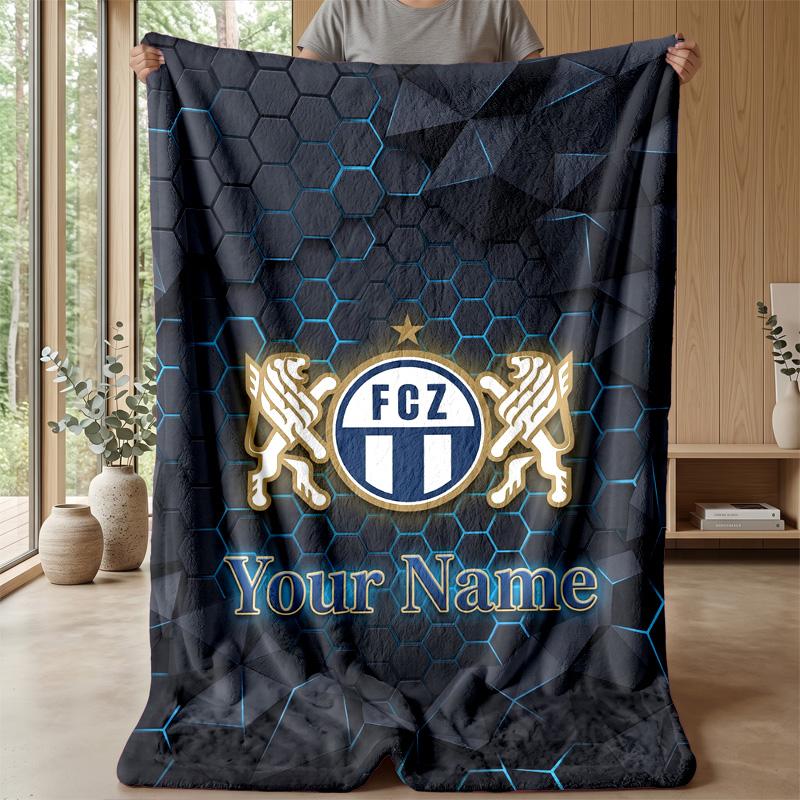 Custom Text Flannel Throw Blanket, Lightweight Cozy Bed Sofa BlanketFC Zürich