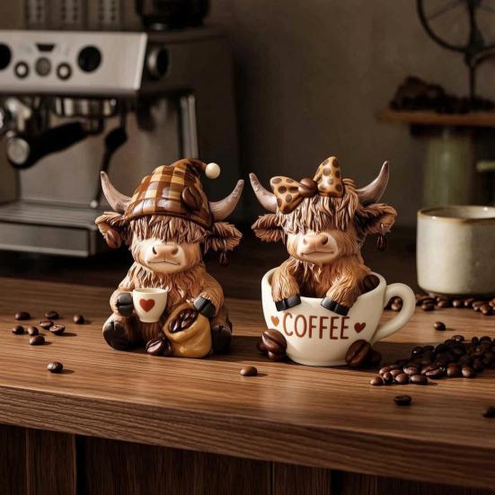 Handgefertigte Harz-Kaffeehaus-Dekoration 2 Stück Kuhfigur, Niedliche Tierstatue für Zuhause Schreibtisch Eingang Schrank Dekorative Figur Dekor, Café-Stil