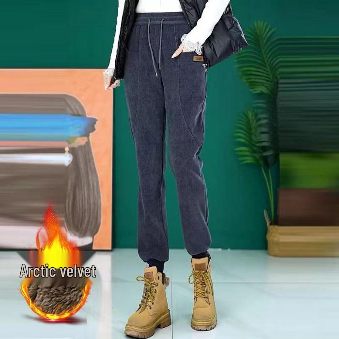 Women's European Cotton Velvet Thickened Sweatpants - Warm, Loose-Fit Trousers for Autumn/Winter 2024