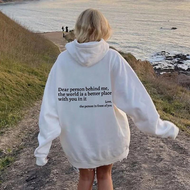 Womens Oversized Hooded Sweatshirt With Kangaroo Pocket Letter Print Short Sleeve Loose Fit