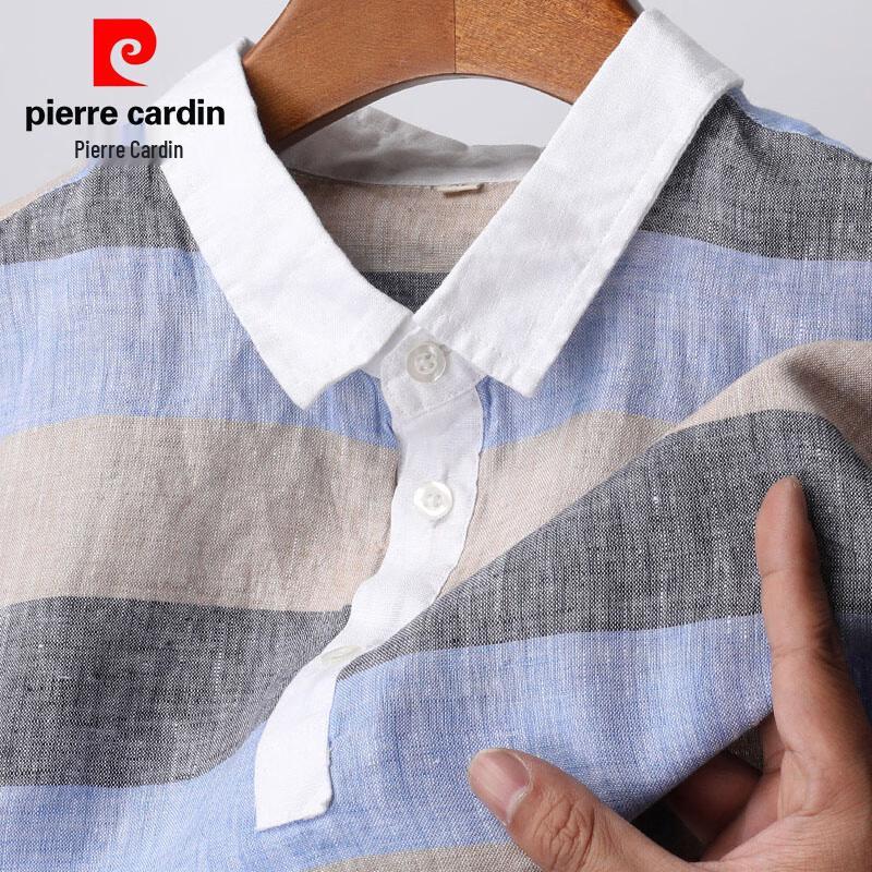 Pierre Cardin Men's Striped 100% Linen Polo Shirt