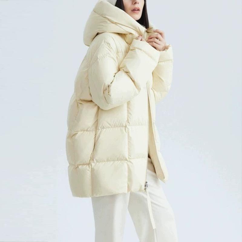 Korean Style Women's Winter White Duck Down Jacket with Stand Collar