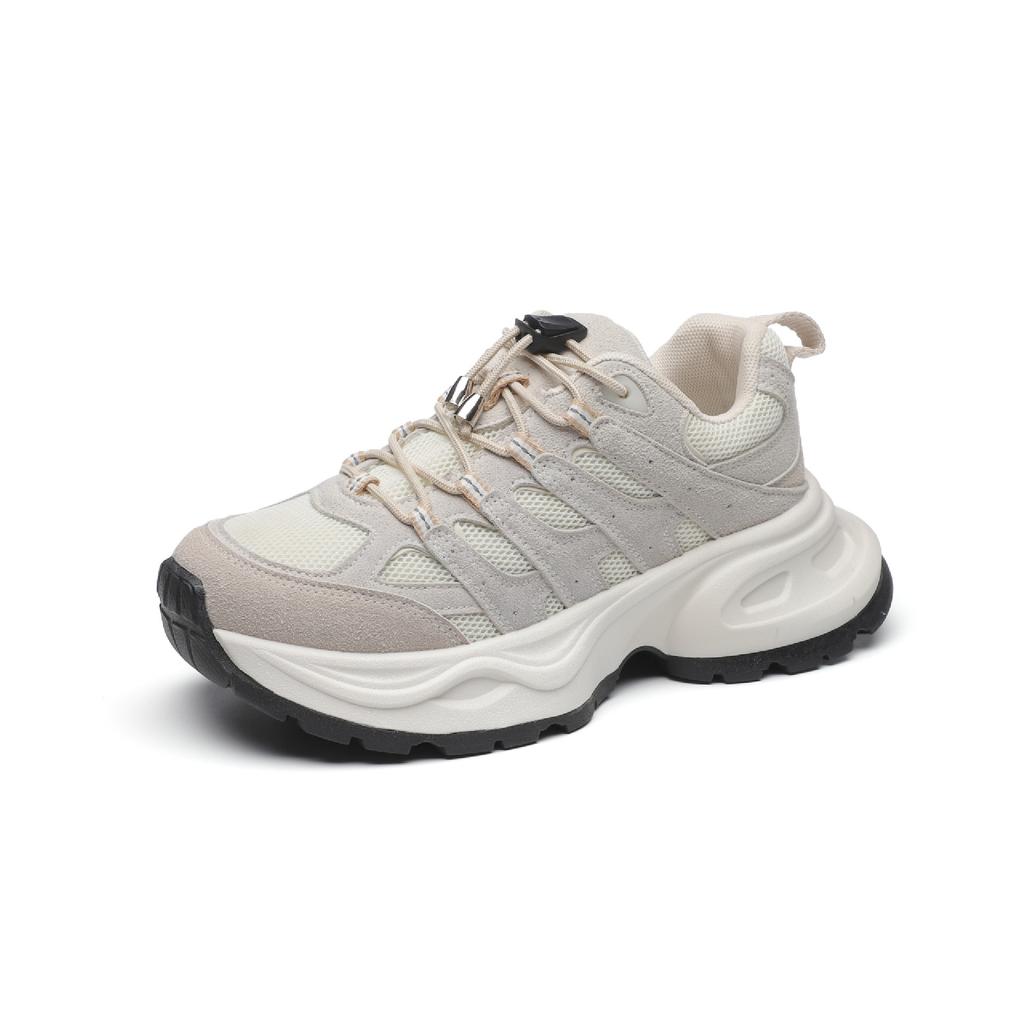 Leather Mesh Dad Shoes Women's Autumn New Ins Tide Fishbone Thick Bottom Leisure Sports Breathable Cortez