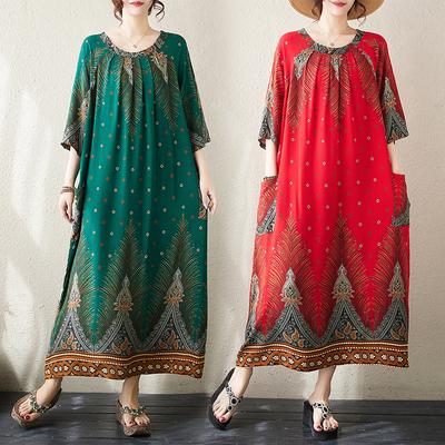 Robe d'été grande taille pour femmes, nouvelle collection, col rond, imprimé floral, ample, vintage, robes basiques