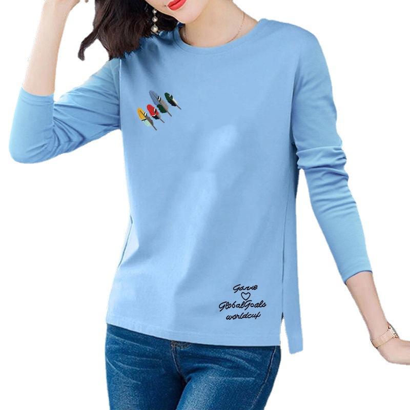 2024 Spring Women's Loose Round Neck 100% Cotton Casual Split T-Shirt