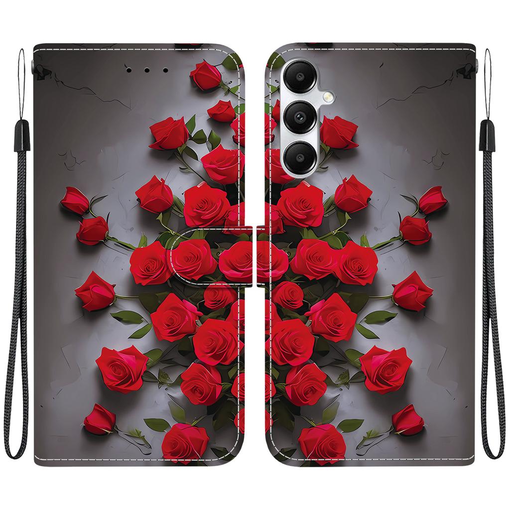 Handgefertigte PU-Leder-Flip-Hülle für Samsung Galaxy A05s (A057F/A057M/A057G)- Rutschfeste Stoßfeste Hülle mit Handschlaufe & Herz/Rose Katze Designs