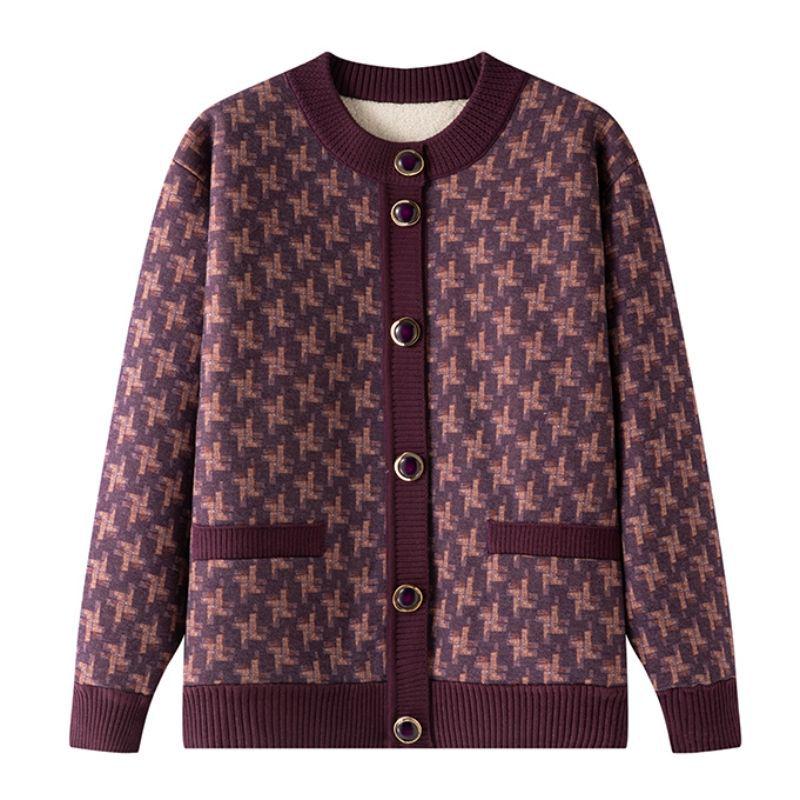 Mom's Floral Cardigan: Slimming, Fleece-Lined, Warm Short Jacket for Spring & Winter