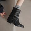 2025 Autumn and Winter New Pointed Western Pile Boots Small High Heel Short Boots Trouser Boots Thick Heel Martin Boots