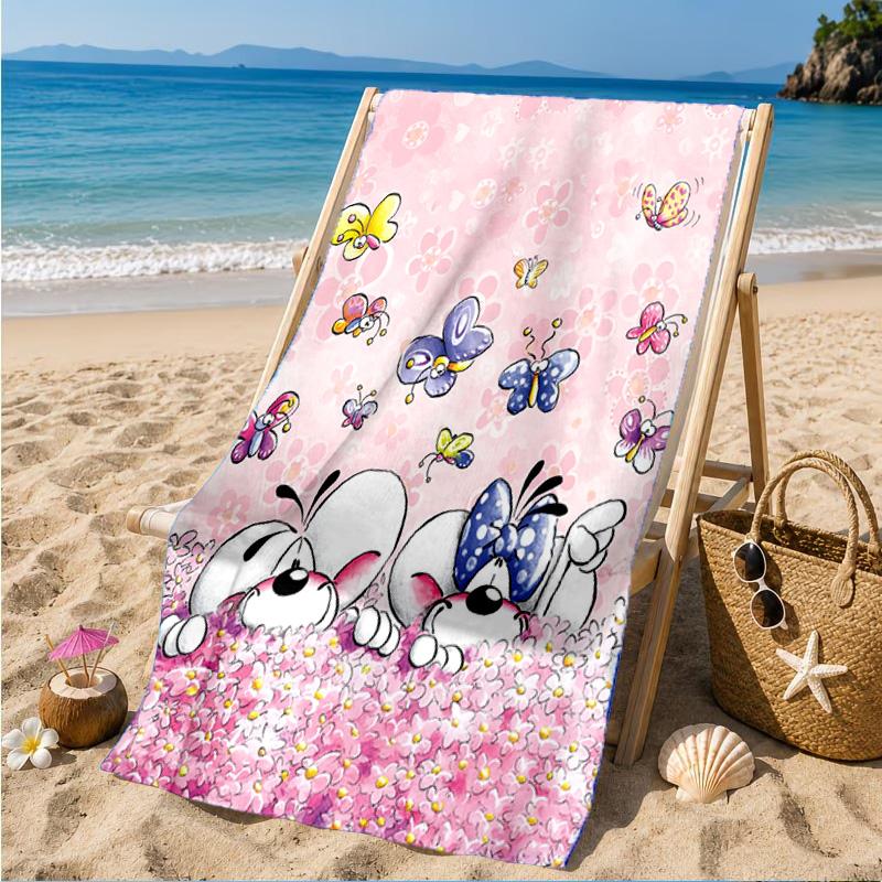 Serviette de plage Diddl Amour et Amitié Couleurs Pastel, Séchage Rapide, Facile d'Entretien, Convient aux Activités Sportives et aux Vacances à la Plage, Essentiel de Sport