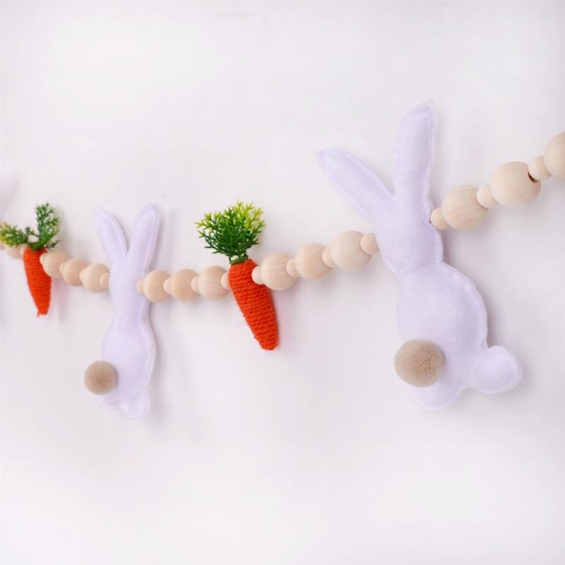Safe User Friendly Materials Easter Rabbit Hanging Garlands with Wood Beads Nonwoven Fabric for Family and Pet Safe Space